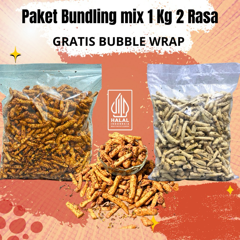 

Paket Mix 1 KG 2 Rasa Basreng pedas Daun jeruk dan Original daun jeruk