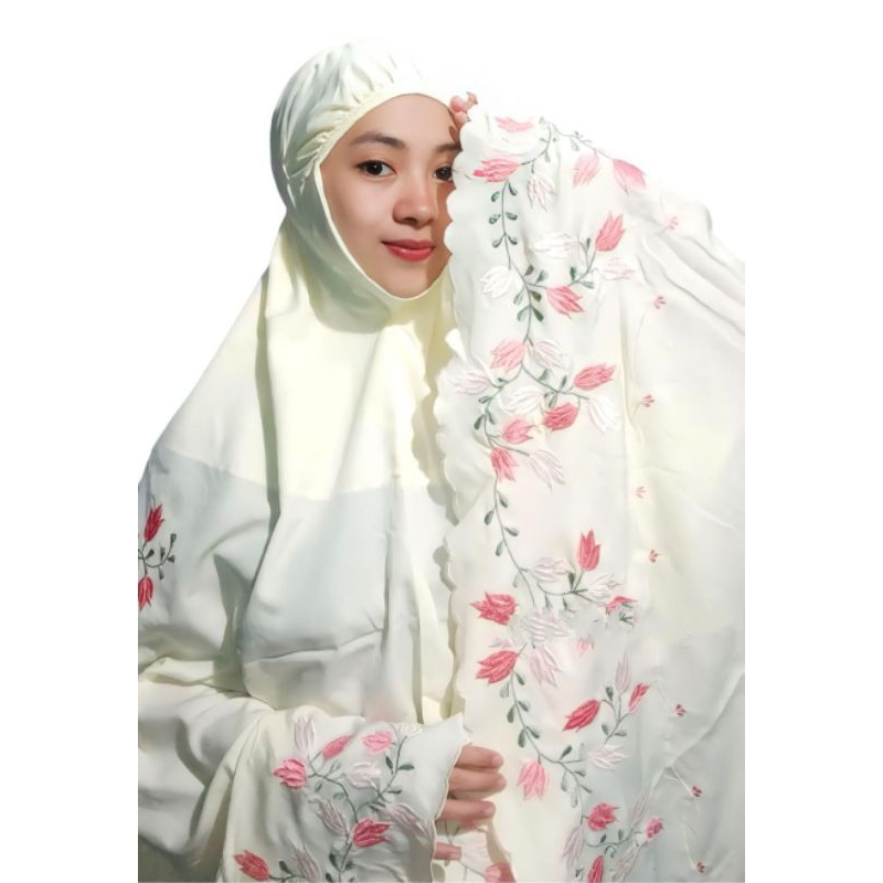 Mukena Telekung Dewasa Premium Bordir Manual Tasik BUNGA TULIP free Tas