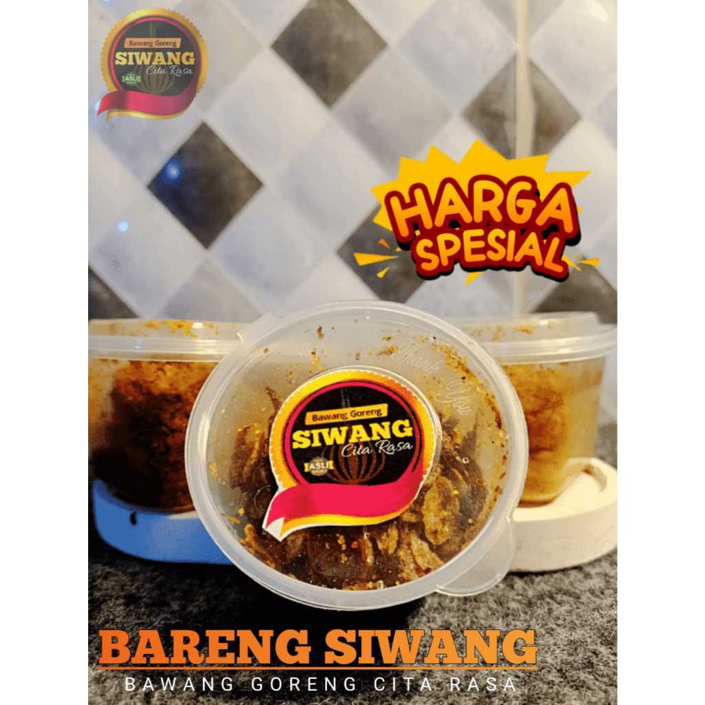 

(Pcs) BARENG SIWANG Bawang Goreng Rasa Sambal terasi Pedas Asin, kemasan praktis, vegetarian