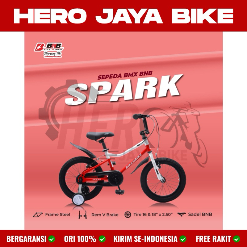 Sepeda Anak Laki BMX BNB SPARK Ukuran 16 & 18Inch Usia 4-8 Tahun Rem V Brake Ban 2.125 Ringan dan Ko