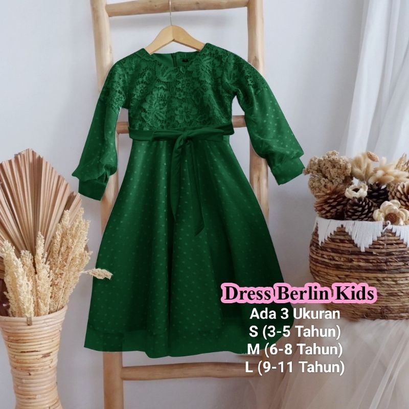 BERLINA - GAMIS ANAK BRUKAT TILE POLKADOT DOT FULL FURING UMUR 3 4 5 6 7 8 9 10 11 TAHUN WARNA HIJAU
