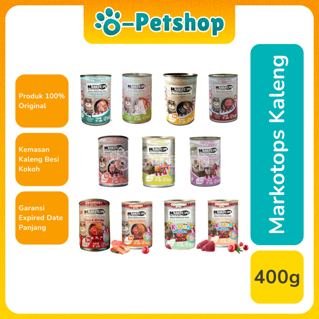 Markotops Kaleng 400gr Makanan Basah Kucing untuk Kucing Kitten & Dewasa