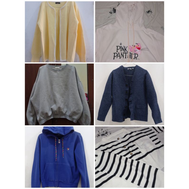Cardigan Hoodie Sweater FILA H&M Uniqlo Rajut Preloved