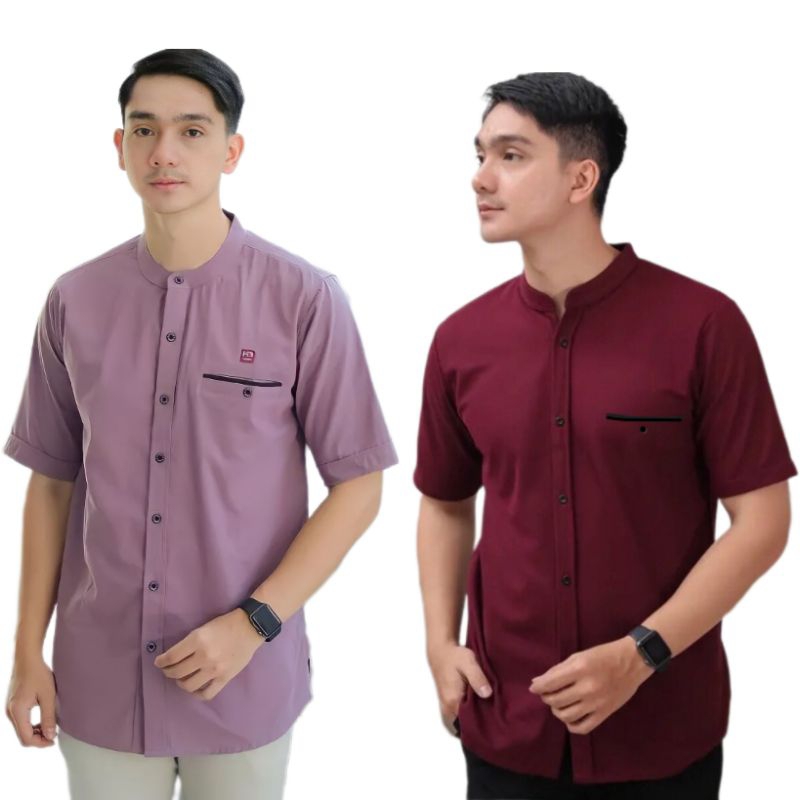 KOKO KURTA TERBARU 2025 | KEMEJA PRIA DEWASA LENGAN PENDEK |  KEMEJA KOKO WARNA BURGUNDY DAN LAVENDE