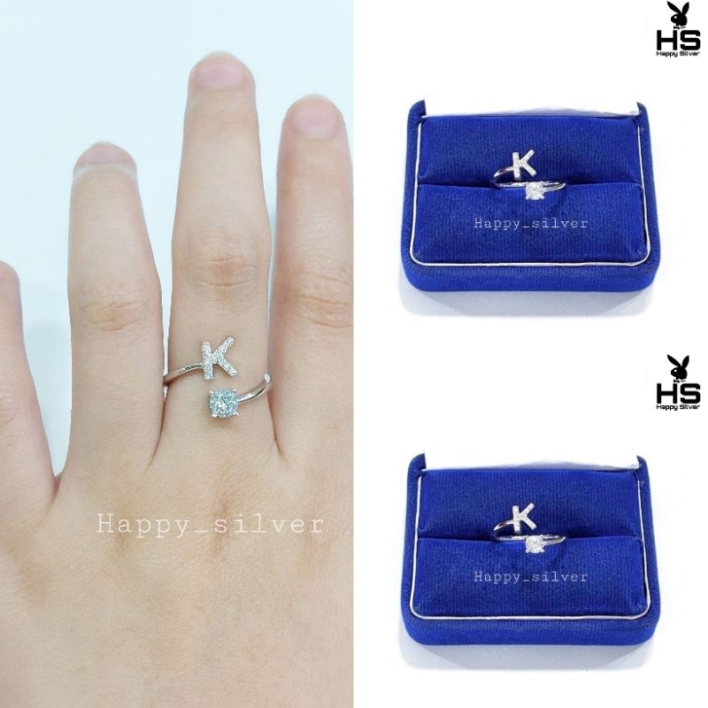Cincin Perak Wanita Asli Silver 925 Lapis Emas Putih asli Model Nagita,Cincin Huruf Alfabet Adjustab