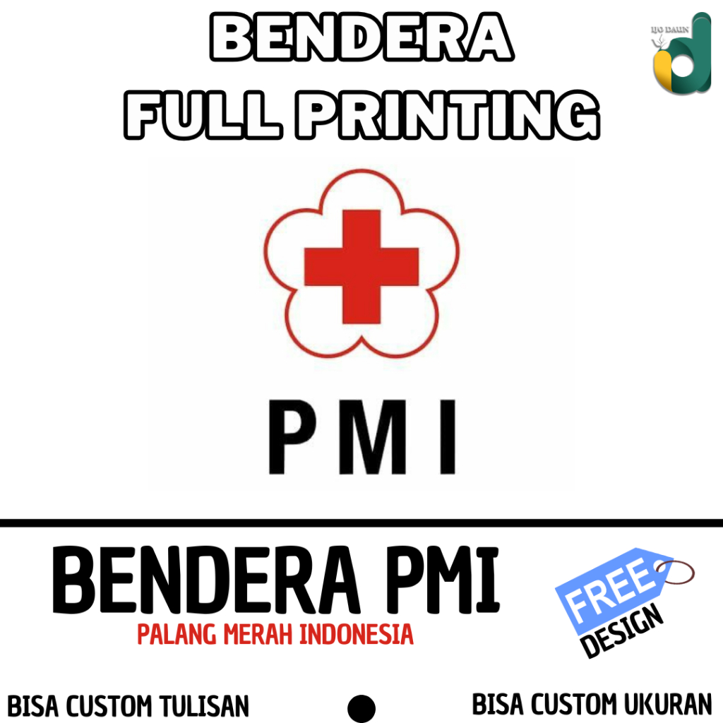 BENDERA ORGANISASI PALANG MERAH INDONESIA (PMI) FULL PRINTING KAIN TC/POLYESTER BISA CUSTOM NAMA