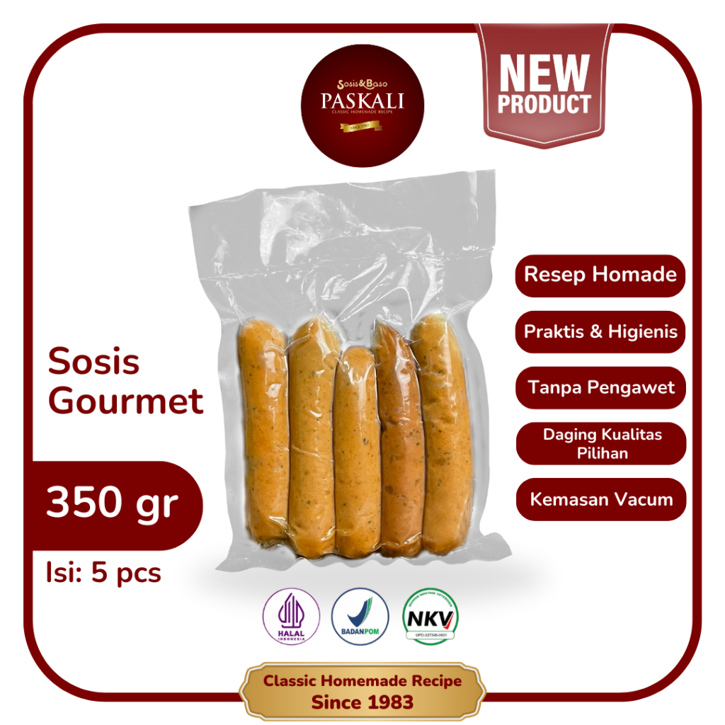 

Paskali Sosis Gourmet Full Daging 350 Gram Isi 5 Pcs