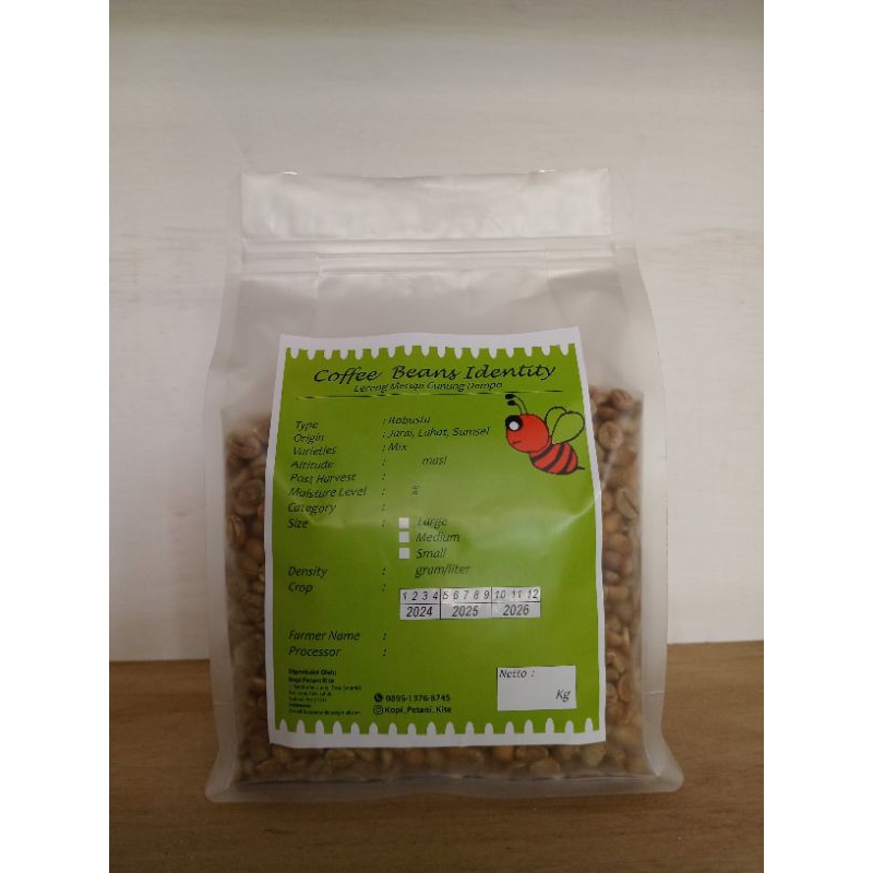 

Green Bean Fine Robusta/ Biji Kopi 1 Kg Lereng Merapi Gunung Dempo