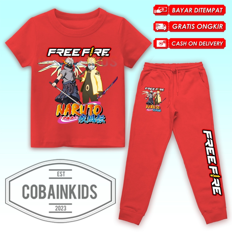 (BISA COD) Setelan Fashion Kaos Anak FF FREE FIRE X NARUTO SASUKE BUNDLE NARUTO SASUKE X SAMURAI SUL