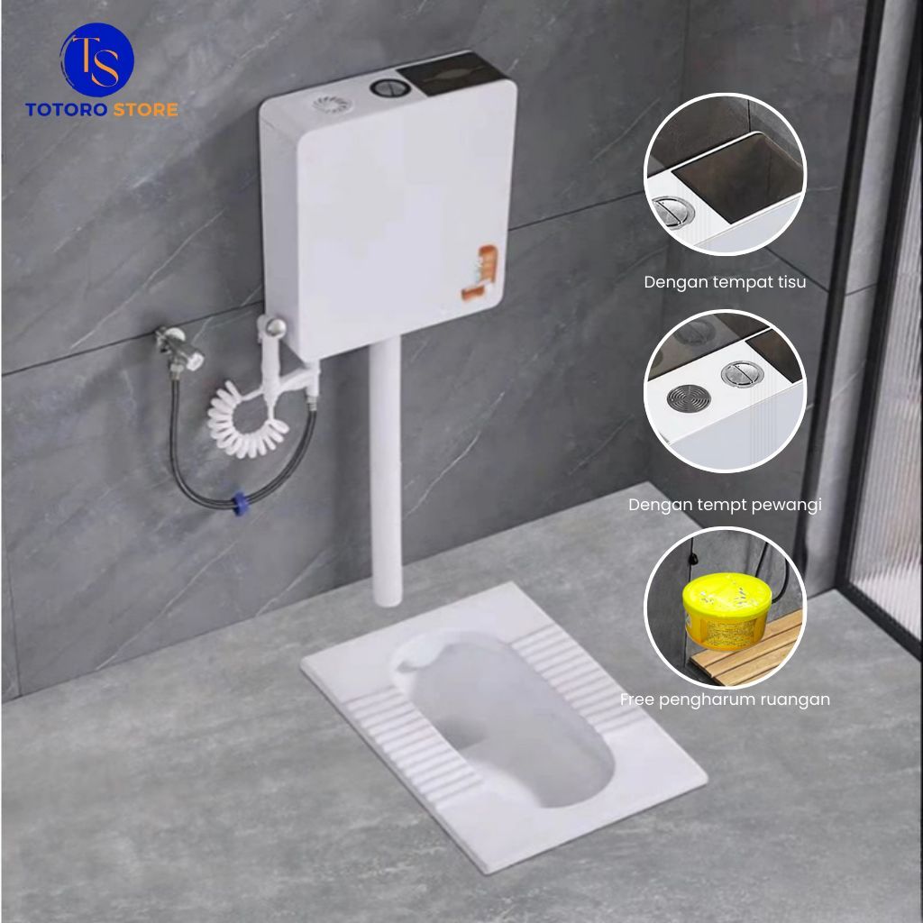 Kloset Jongkok Mr.Tao 506 1Set - WC jongkok Tanpa Penutup Watertank Flush, Warna Putih,Biru, Pink & 