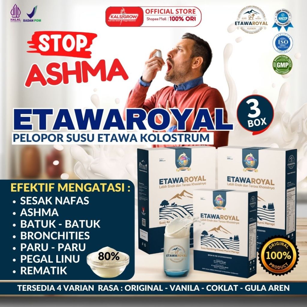 

ETAWAROYAL Platinum - Susu Kambing Etawa Premium Untuk Therapi Nyeri Sendi, Pegal Linu, Keluhan Pernafasan, Asam Lambung - Kemasan Paket 3 Box