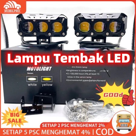 Lampu tembak LED Laser D2 D3 transformer 3 mata SQL 3 mata lensa putihkuning