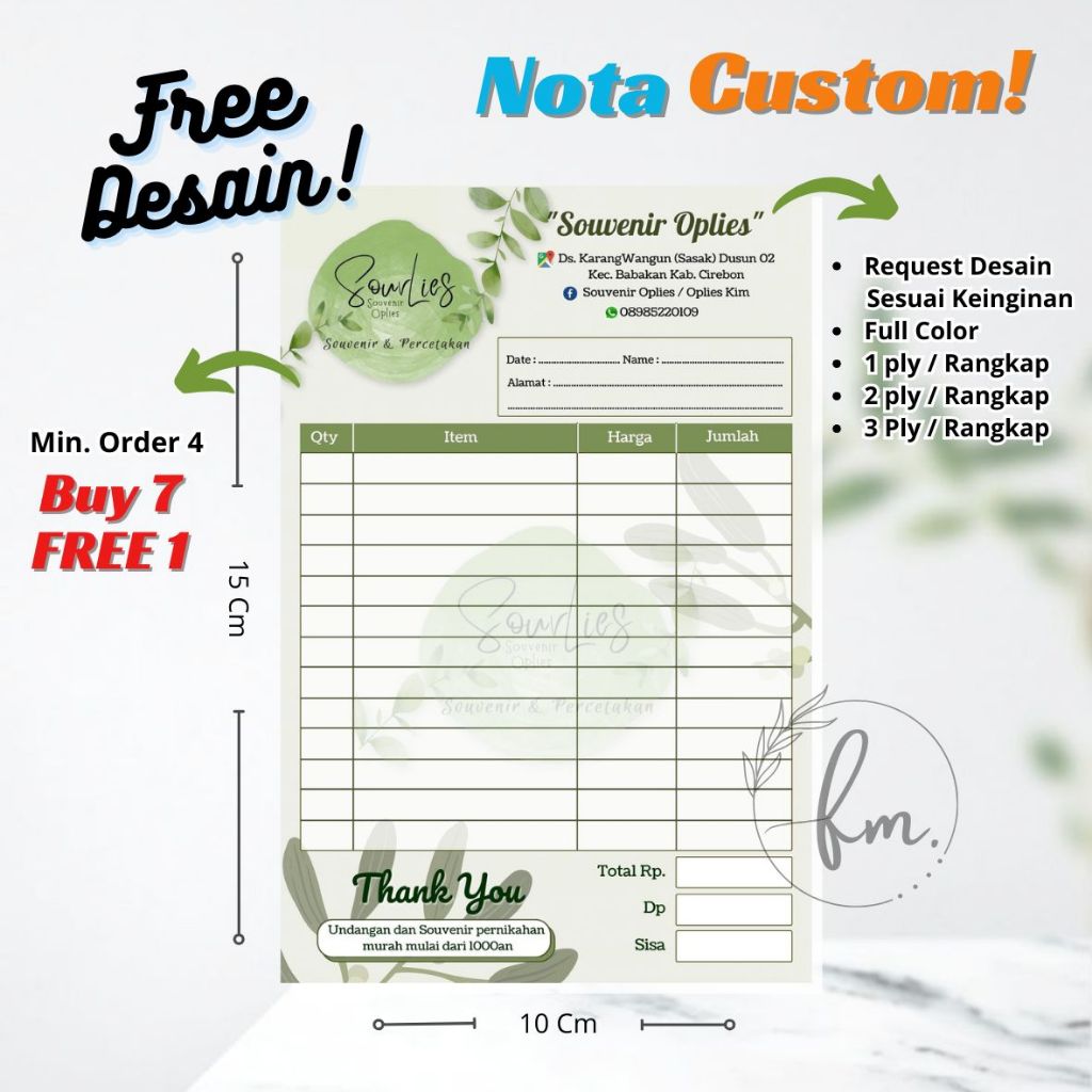 

NOTA OLSHOP CUSTOM Free Desain ukuran 10x15cm Full Color