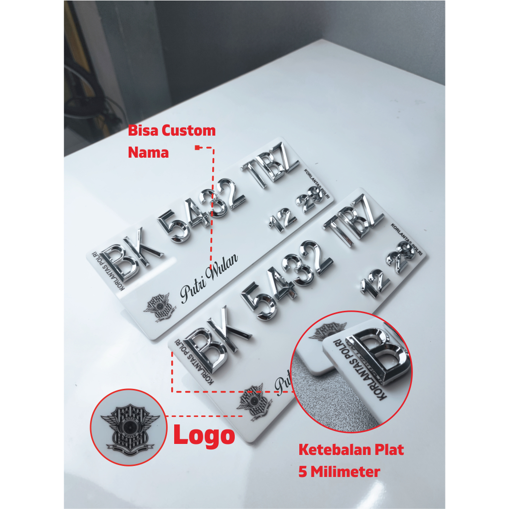 Plat Nomor Motor - Lancip Chrome - UKURAN CUSTOM - UNTUK SEMUA JENIS