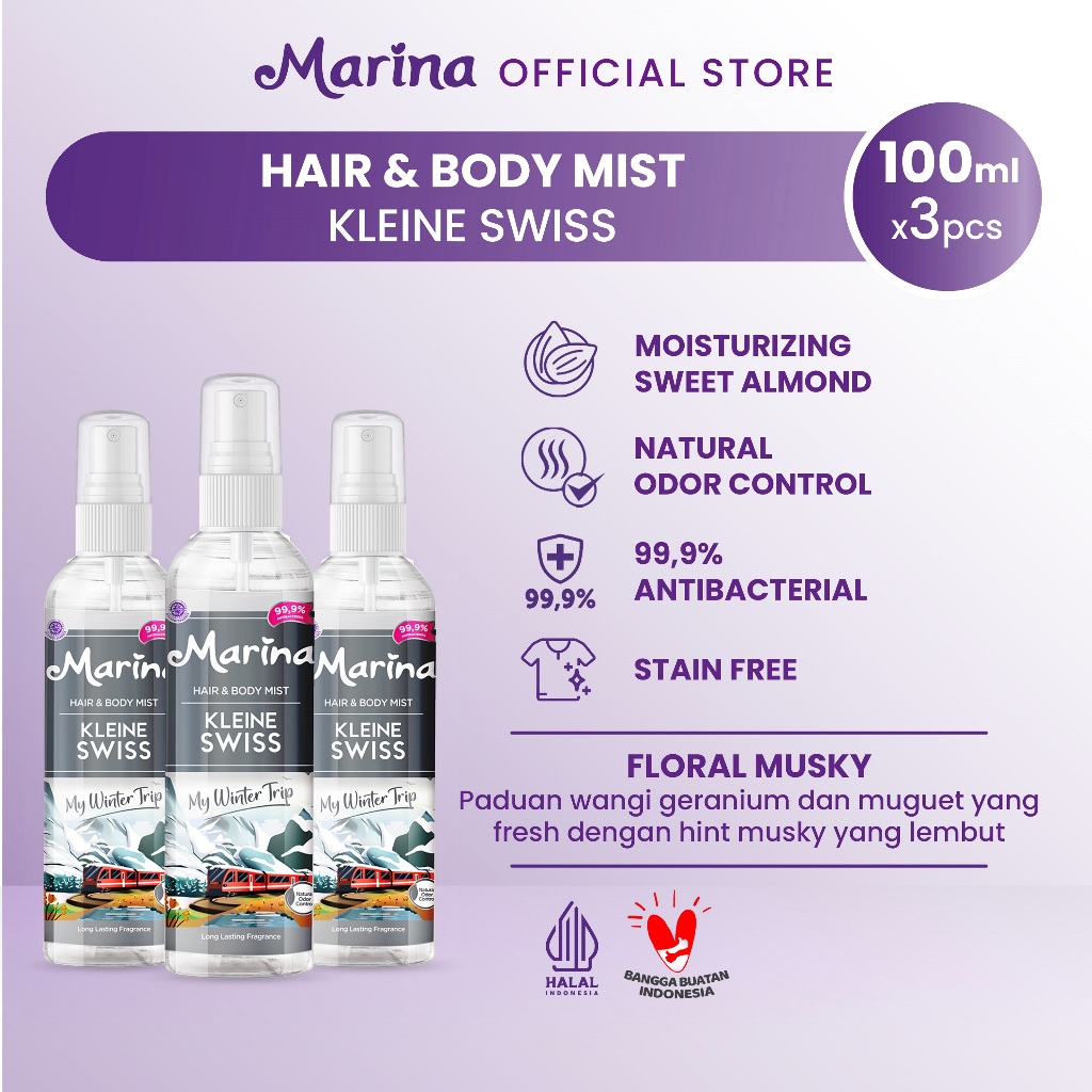 Marina Hair & Body Mist Cologne Secret Paradise [100 ml / 3 pcs] - Exp : 05.2027
