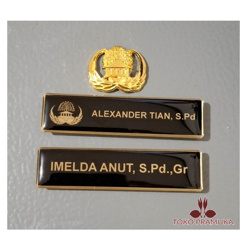 Papan Nama Dada Kuningan + Pin Korpri Kuningan Lencana Korpri