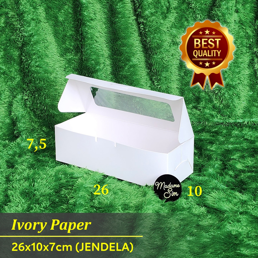 

BOX IVORY - KOTAK BOLU - DUS CAKE - KARDUS ROLL TART 26x10x7 - JENDELA (ISI : 10 PCS)