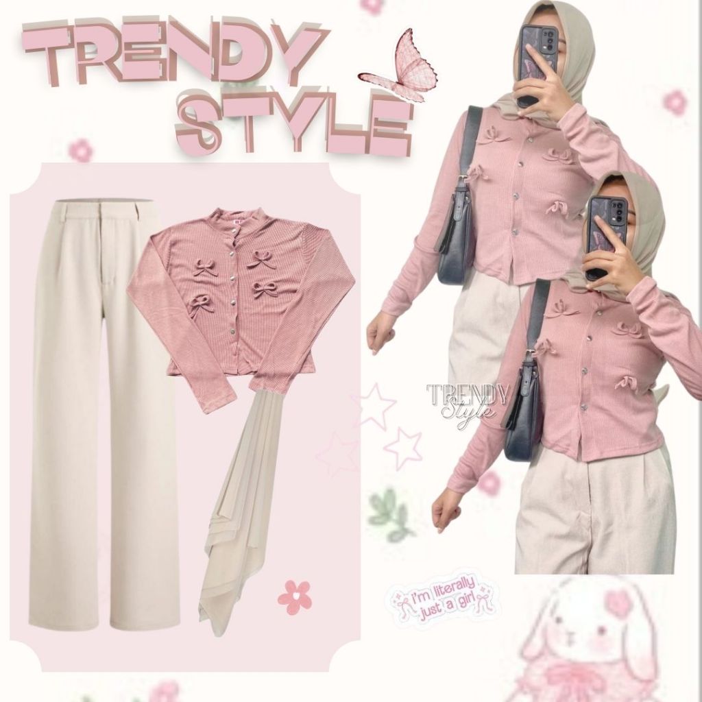 Oneset 3n1 (JILBAB + CARDIGAN PITA + CELANA) OOTD Crop Cardi Pita Wanita Korean Style - TS010