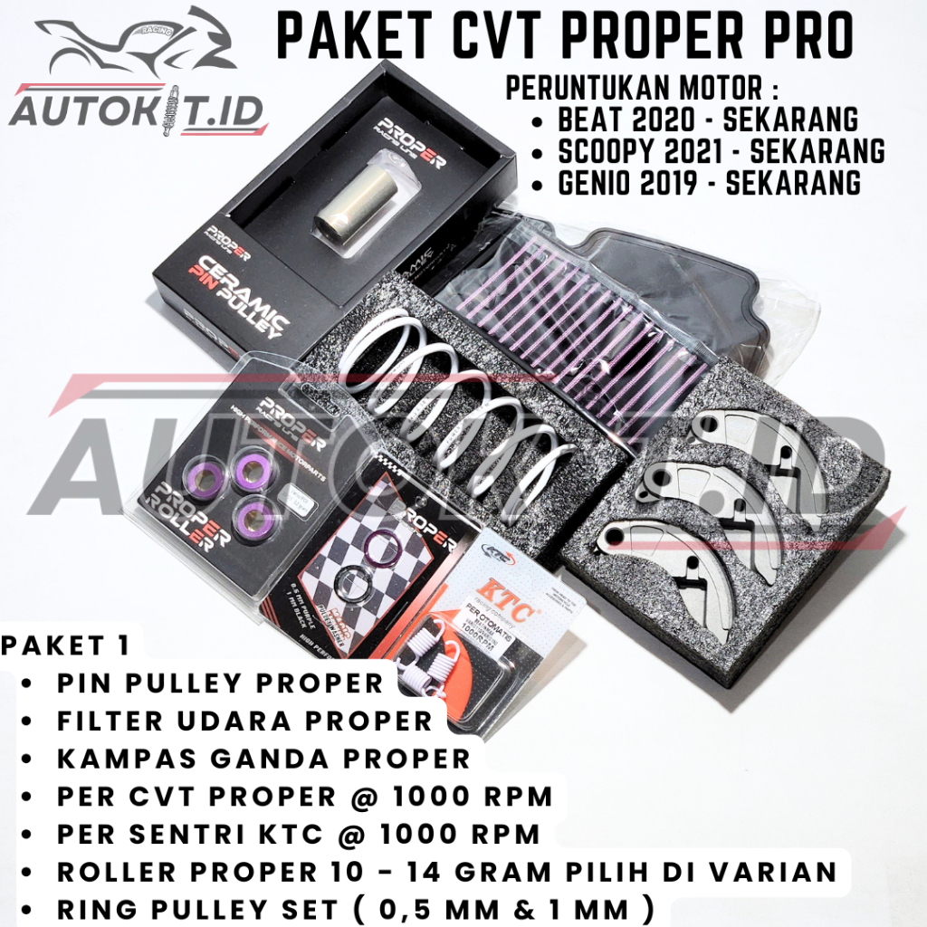 PAKET PRO CVT KIRIAN PROPER RACING LINE UNTUK BEAT NEW DELUXE 2020, SCOOPY NEW PRESTIGE 2021, GENIO