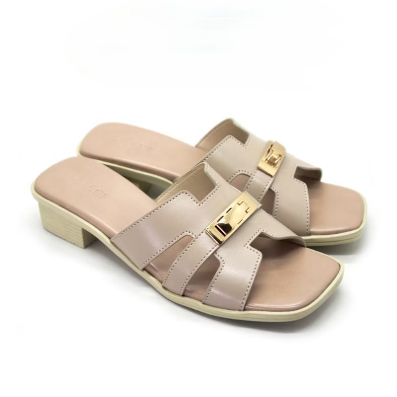 CALBI HF 2619 Sandal Hak Tinggi 4cm Slip-On Kulit Polos Empuk Elegan Shanon