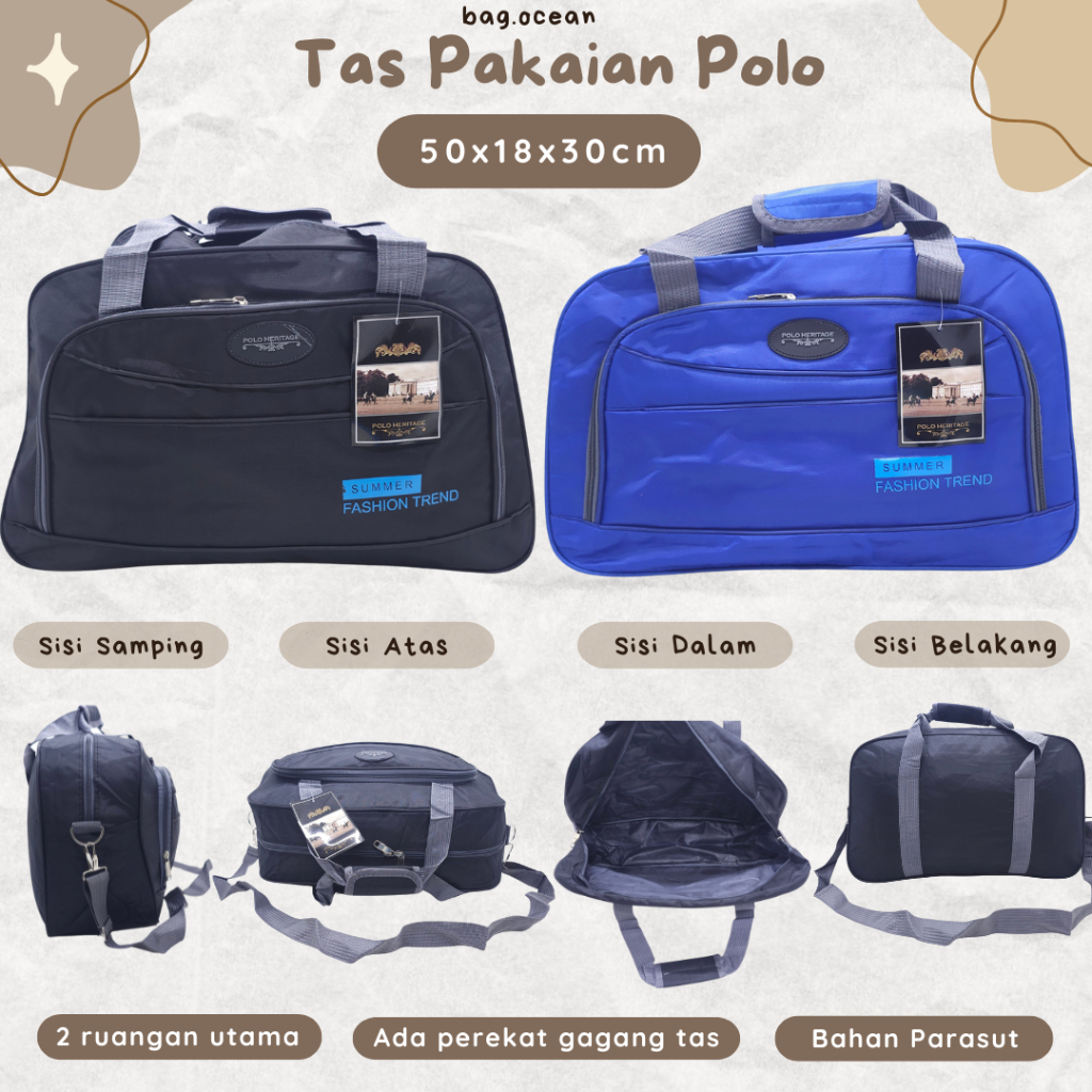 Tas Pakaian Polo Bahan Parasut Anti Air Besar 2 Ruang Simple Polos Murah FREE TALI SELEMPANG / Trave