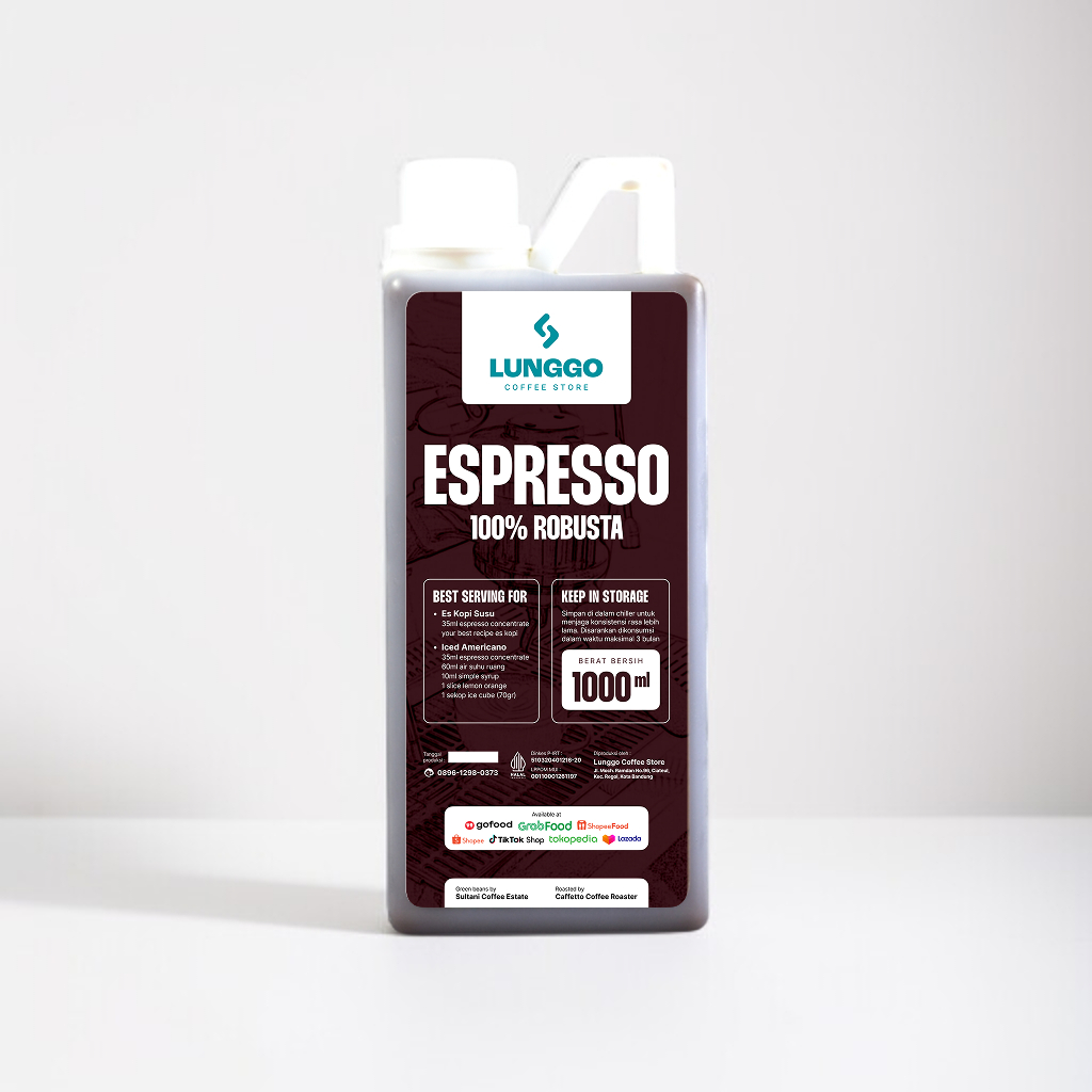 

Espresso Cair Kopi Konsentrat Murni Full Robusta 1 Liter cocok untuk Es Kopi Susu Kekinian Lunggo Coffee Store