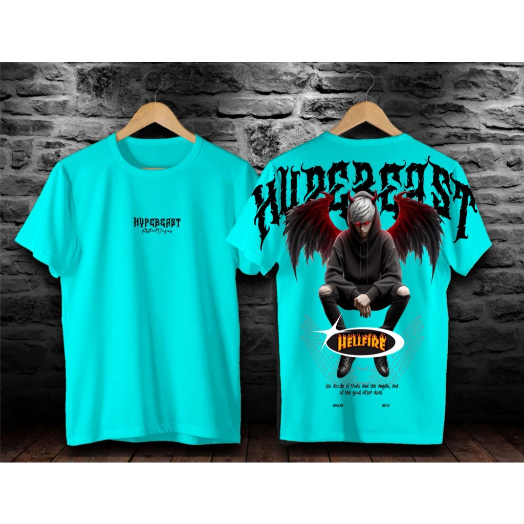 BAJU KAOS DISTRO T-SHIRT BERMOTIF SAYAP HYPERBEST SAYAP HEAVEN WARNA TOSCA/ ATASAN PRIA DAN WANITA D