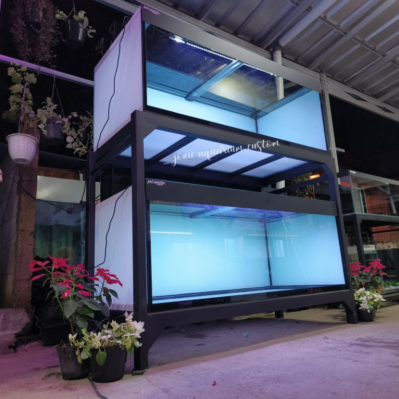 aquarium 150x70x60 12mm 2 susun full stiker oracall putih set top filter kaca