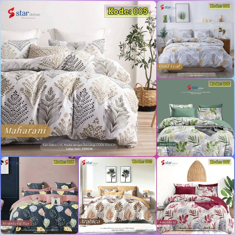 Kain Bahan Sprei Meteran Katun CVC Motif Daun Daun Aesthetic Request Motif Pilihan