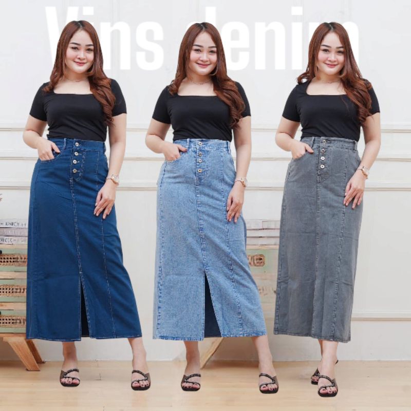 Bawahan rok jeans belah depan variasi 4 kancing luna skrit by vins