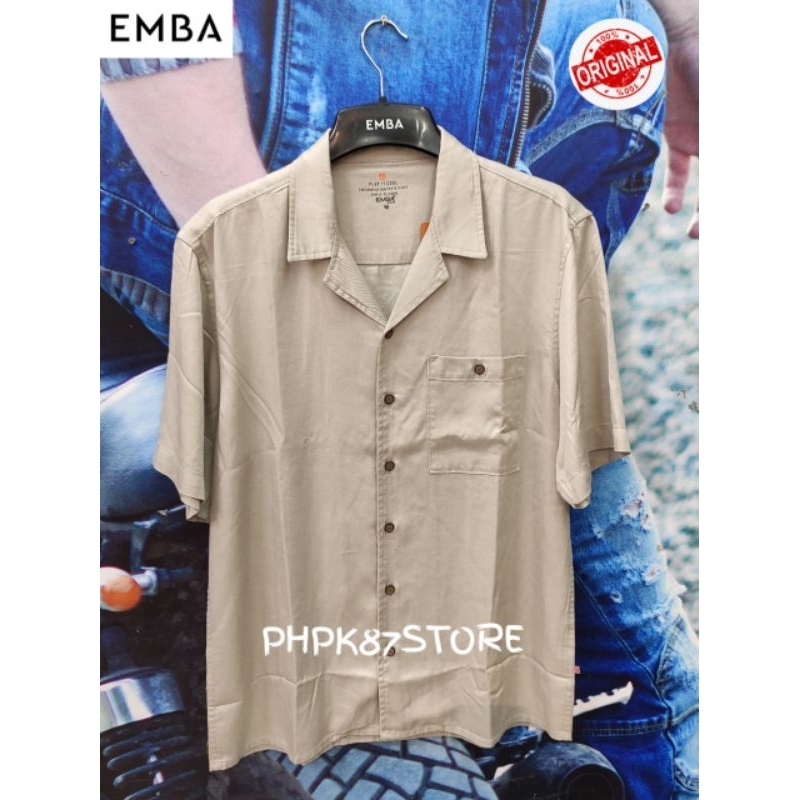 kemeja pendek pria original merek Emba Denim