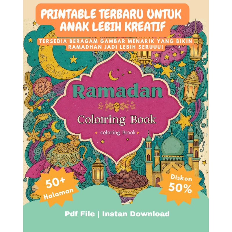 (TERMURAH SESHOPEE) Printable anak seri ramadhan 50+ halaman. Tersedia beragam gambar menarik dileng