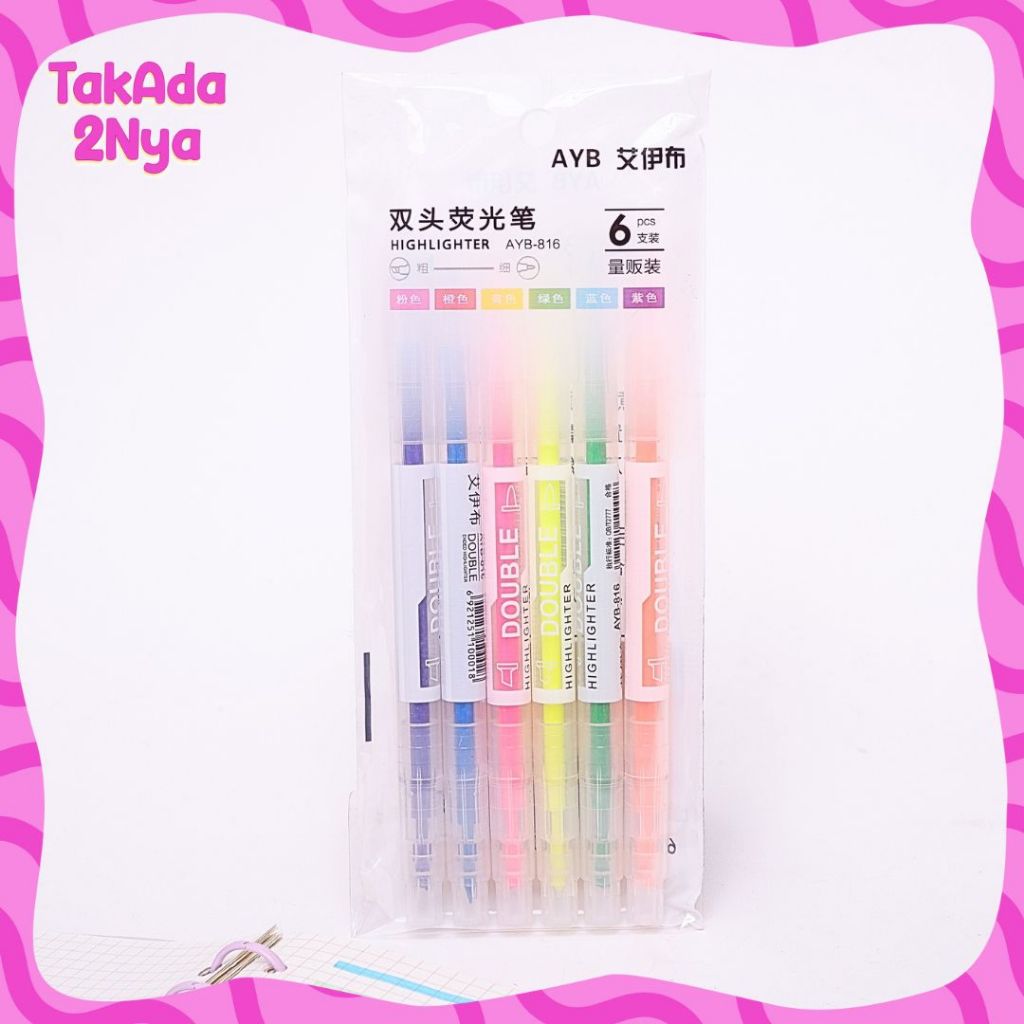 

Highlighter Dual Tip WD-1212 Dua Model Ujung 1 Set Isi 6 pcs Textlighter Spidol Penanda Bacaan