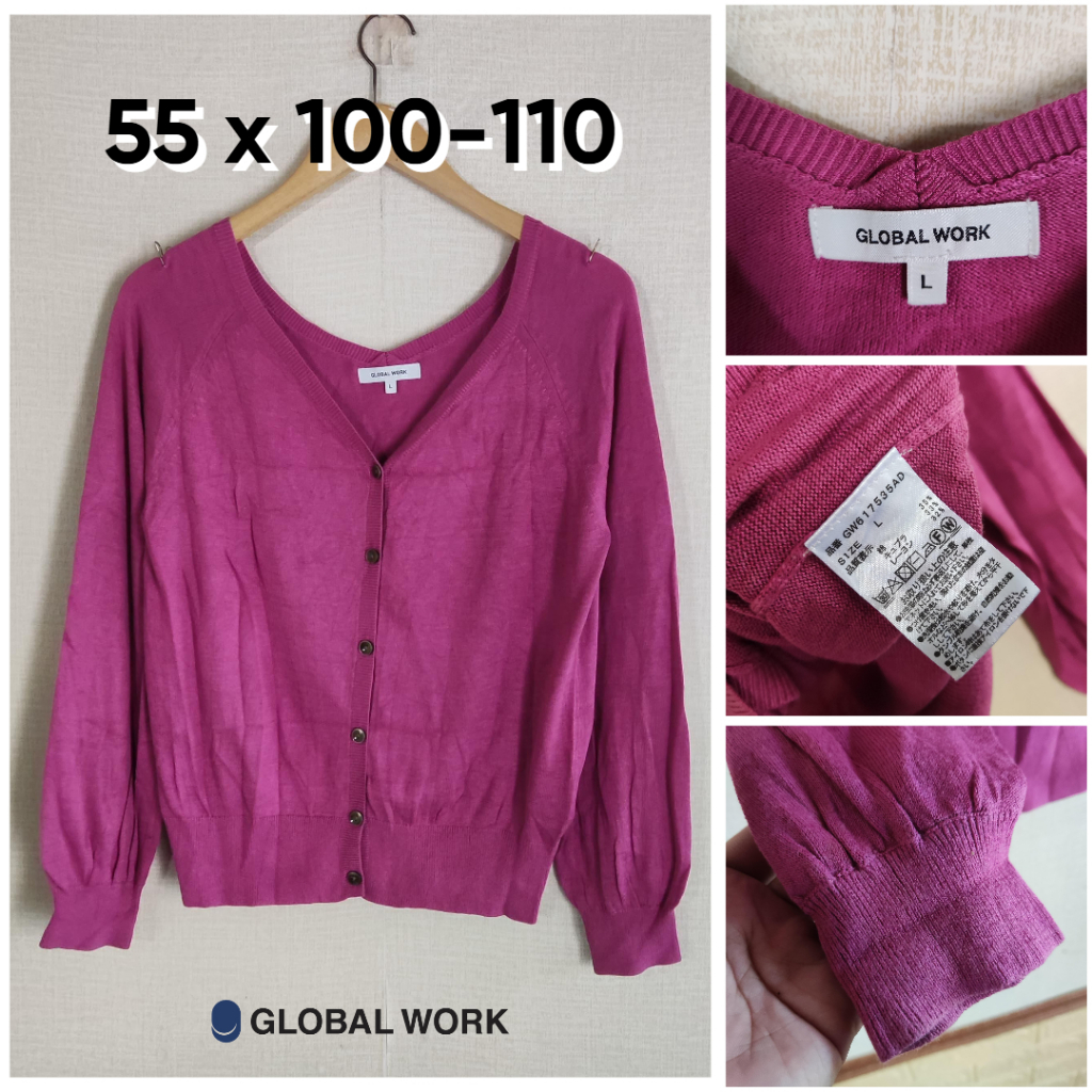 Cardigan Global Work Ungu V Neck Size L Wanita Atasan Cewek Outer Knit JH652