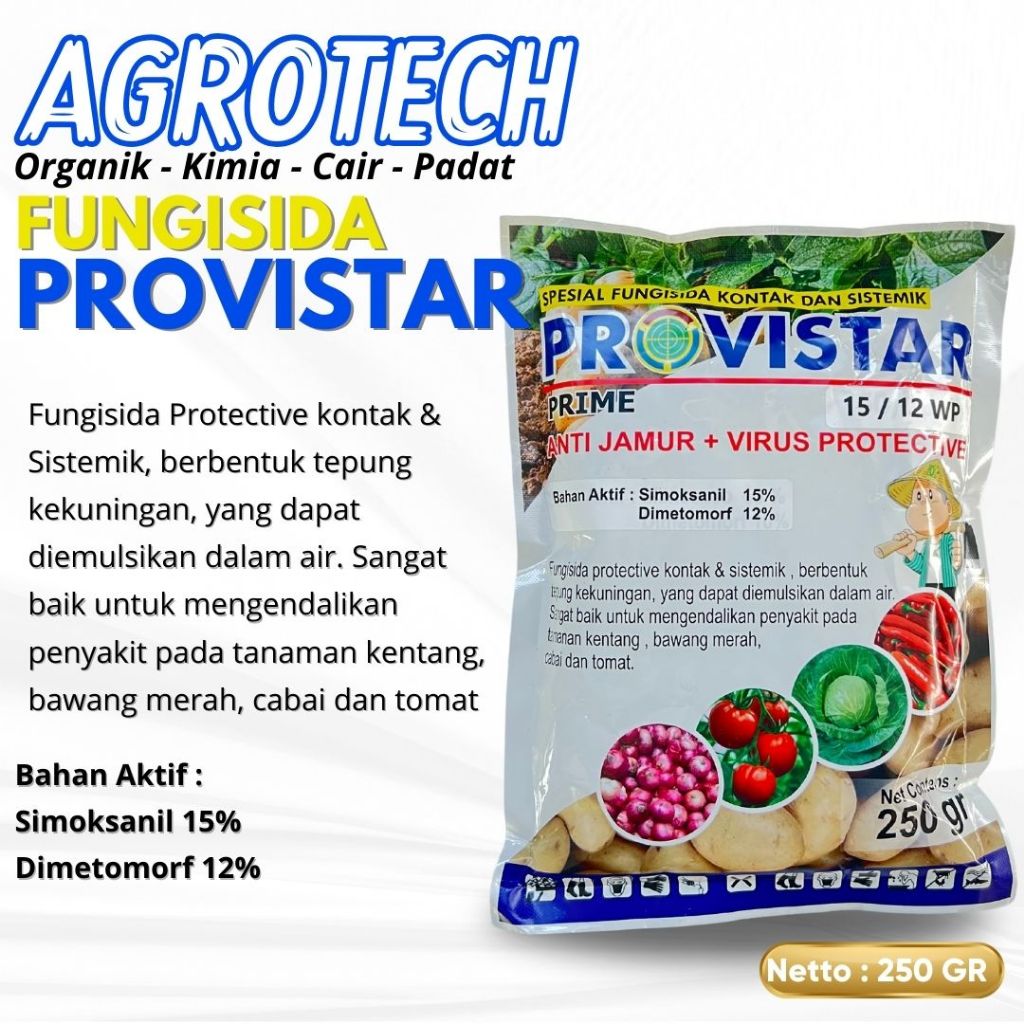 Fungisida PROVISTAR 15/12WP 250Gr Kontak Sistemik Berbentuk Tepung Kekuningan