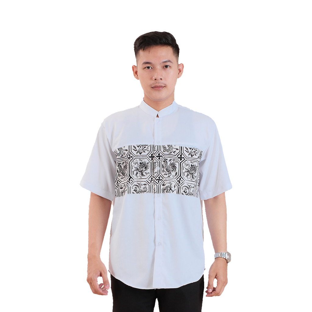 Baju Koko / Muslim Rahman Lengan Pendek Toyobo Batik Putih