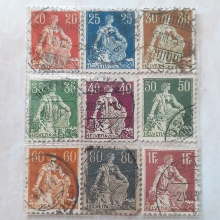 

Perangko Swiss Helvetia with sword Tahun 1908-1940 set 9pcs