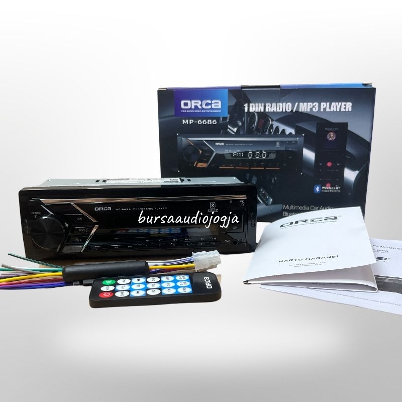 Tape Mobil Singledin Orca MP-6686 Tape Single Din Head Unit Radio USB SD Card MP3 Mobil Bluetooth