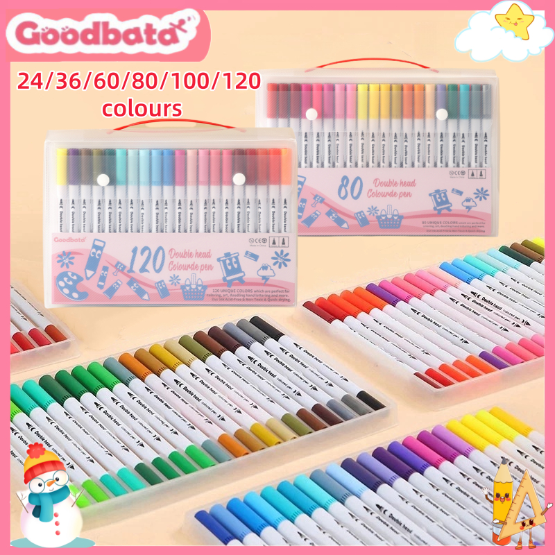 

【Ready】Goodbata 24/36/60/80/100/120 Spidol Brush Pen 2 Tips Spidol Set Marker Drawing Pen