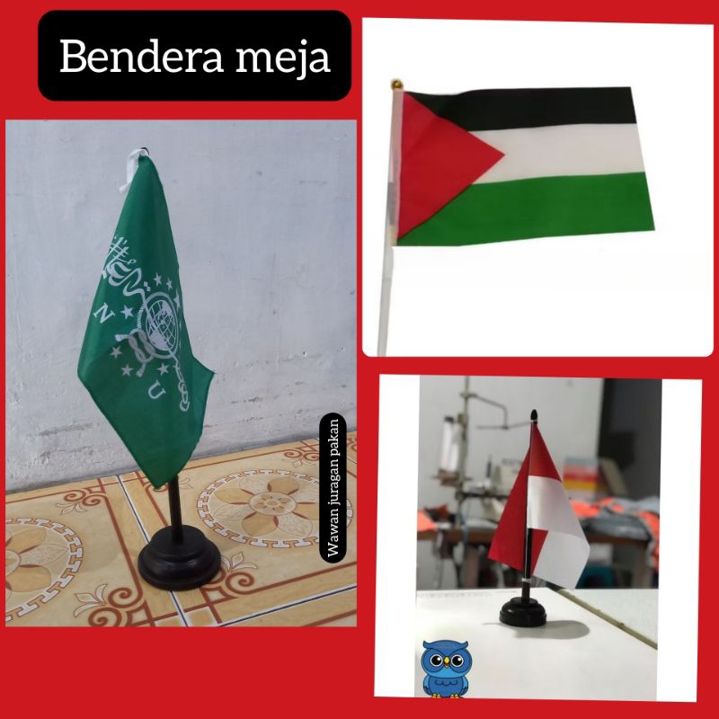 1 set tiang bendera meja / bendera + tiang + tatakan / bendera meja NU / Bendera Meja Merah Putih
