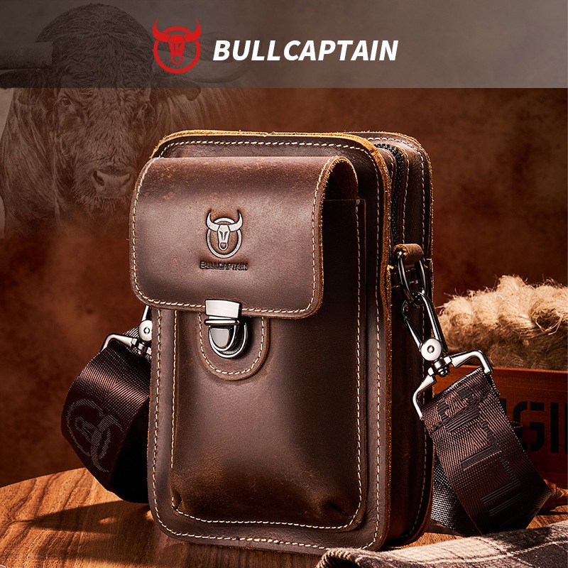 Bullcaptain Tas Selempang HP Kulit Cowok Ori Keren Anti Air Terbaru 2021 Warna Coklat / Tas Pinggang