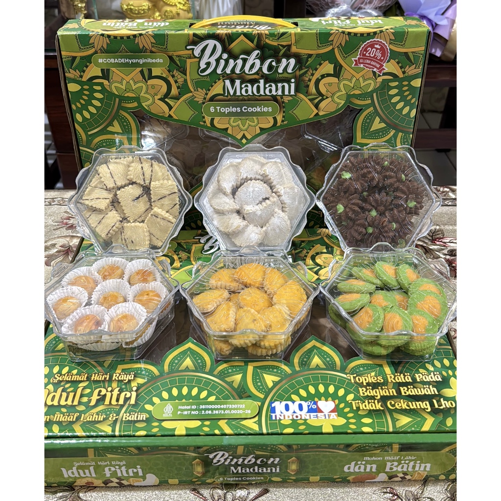 

Binbon Madani isi 6 Toples Cookies Premium - Halal 100% - Kue lebaran - Hampers Lebaran - Kue Kering