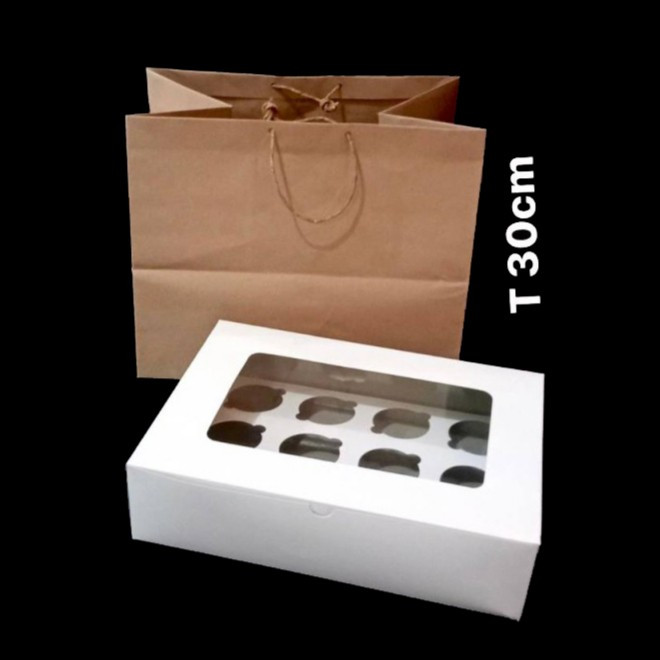 

( 5 pcs ) paperbag coklat kraft packaging dus cupcake isi 12 ukuran 25X35X9 tas tenteng polos ukuran 27x37x30cm