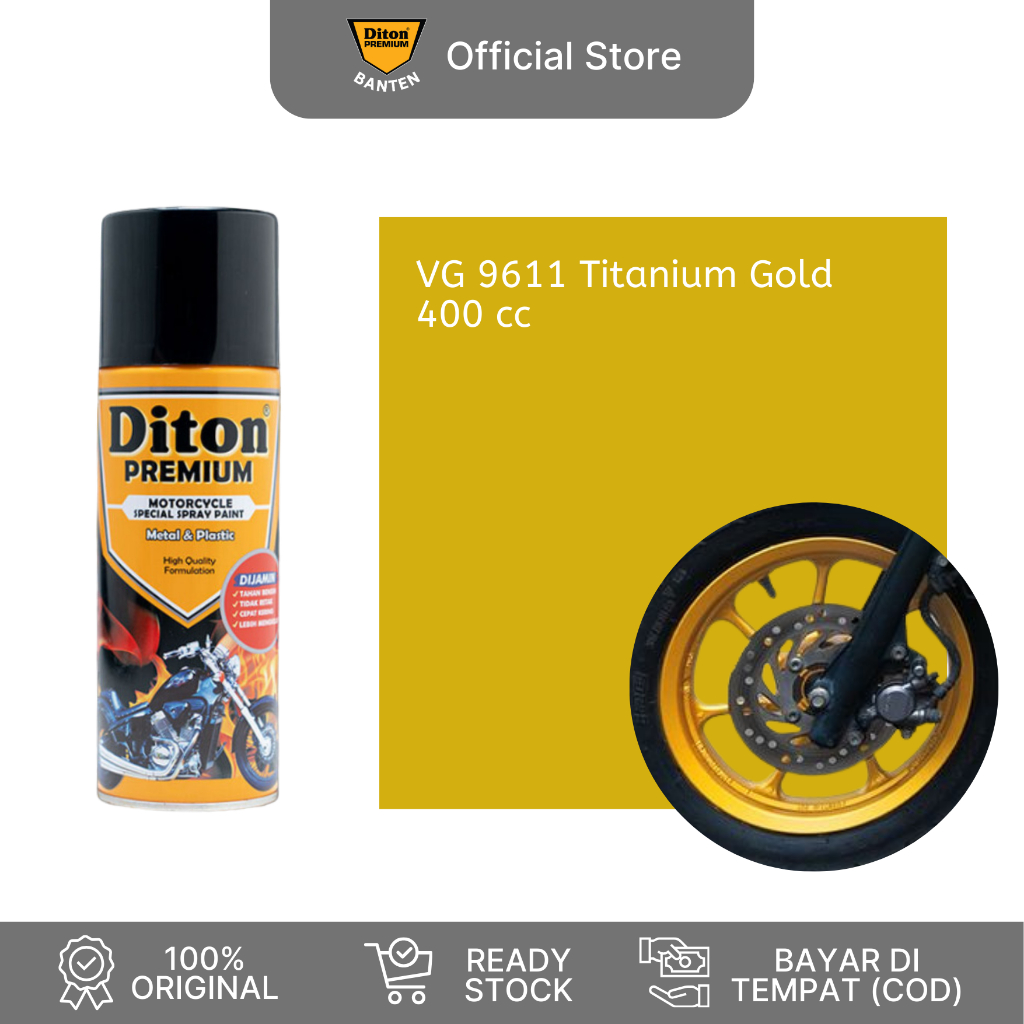 Diton Banten - Cat Semprot Pilox Diton Premium Velg & Engine Parts Colors (VG 9611 Titanium Gold)