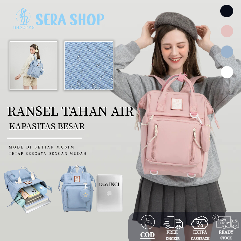 ready Onebear Ransel Mini Wanita Bahan Kain Lembut Tahan Air Warna Krim Putih List Zipper Pink Bordi
