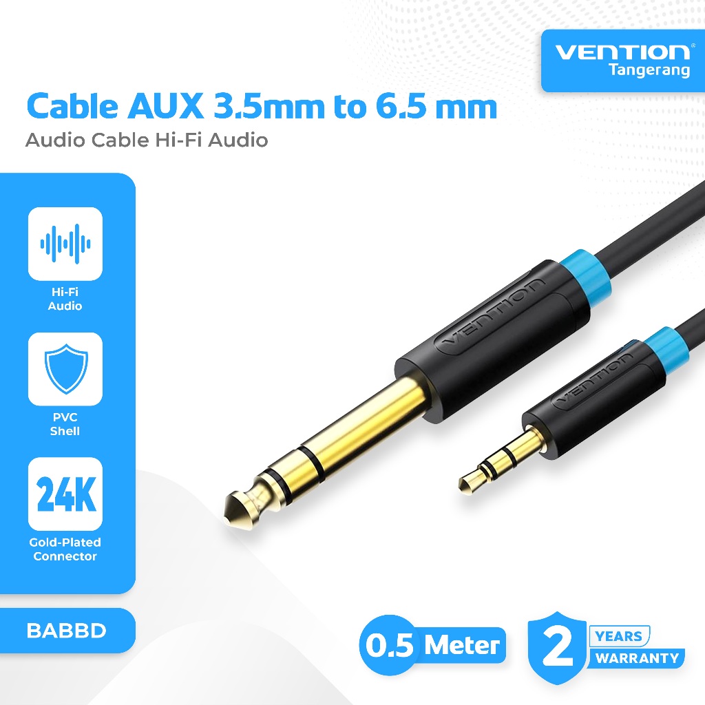 Vention Kabel TRS Audio Jack AUX 6.5mm Male to 3.5mm Male HiFi Quality PVC TRS Audio Cable 0.5M 0.5 