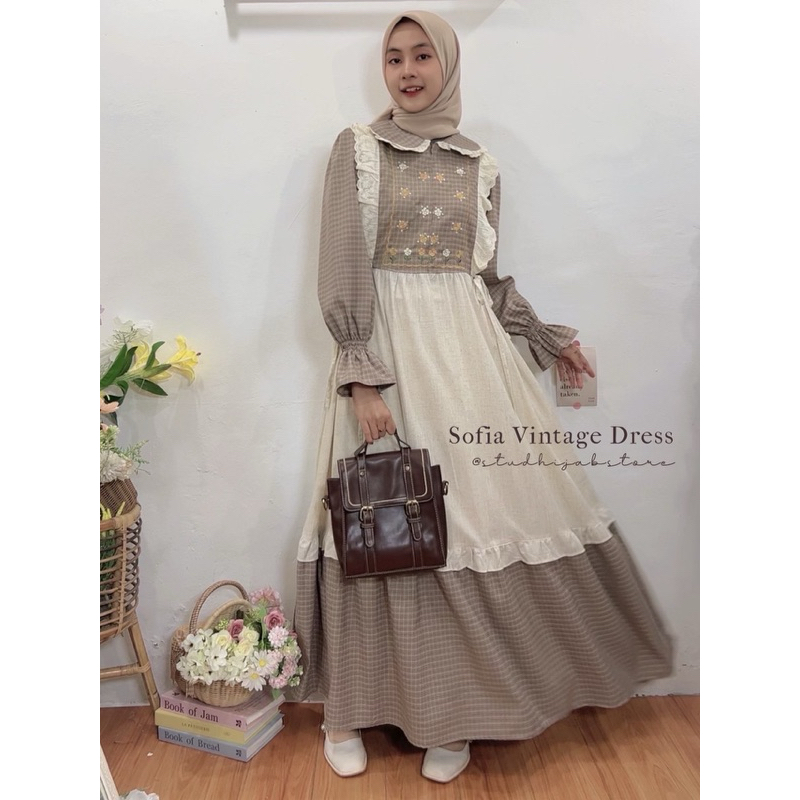 Lulla Sofia Linen Vintage Dress Series Gamis Bordir Korea By StudHijabStore