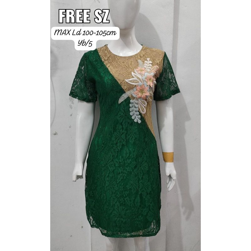 Dress wanita kombinasi brokat  dan renda lengan pendek