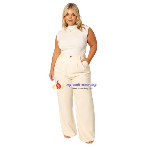 Celana Kulot Jumbo Wanita Bahan Jatuh Anti Kusut Highwaisted Loose Pants Polyester Wanita Celana