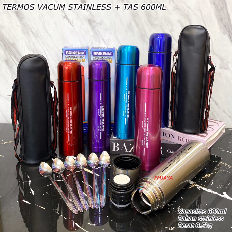 TERMOS VACUM STAINLESS + TAS 600ML || TERMOS AIR PANAS & DINGIN FREE SENDOK || TERMOS STAINLESS BPA 